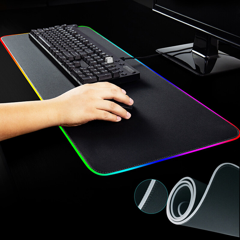 RGB rubber keyboard shining gaming table mouse pad Custom logo 14 colors LED RGB mouse pad  